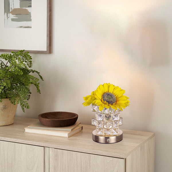 Sunflower Crystal Cube LED Table Bedside Lamp Light USB Rechargeable Touch Control