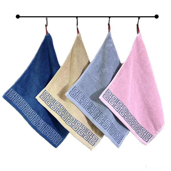 6 Piece Bath Hand Towel Facecloth Washcloth Set 430gsm Greek Key Pink