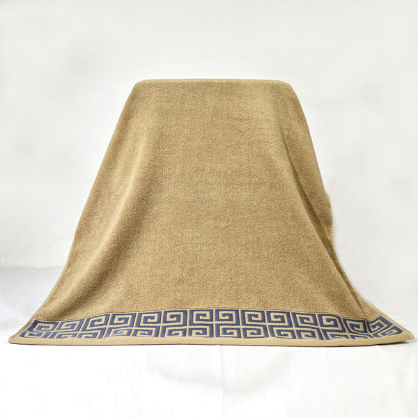 6 Piece Bath Hand Towel Facecloth Washcloth Set 430gsm Greek Key Khaki Brown