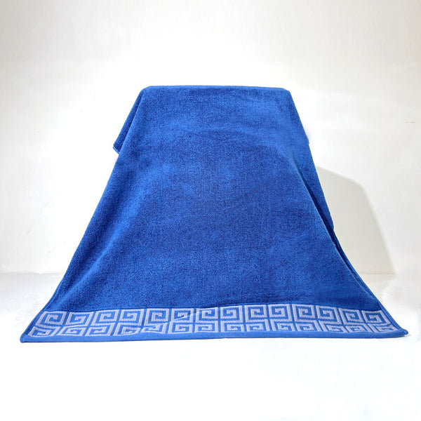 6 Piece Bath Hand Towel Facecloth Washcloth Set 430gsm Greek Key Blue