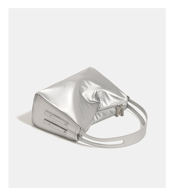 Metallic Look Nylon Underarm Crossbody Shoulder Bag Handbag Pouch Silver