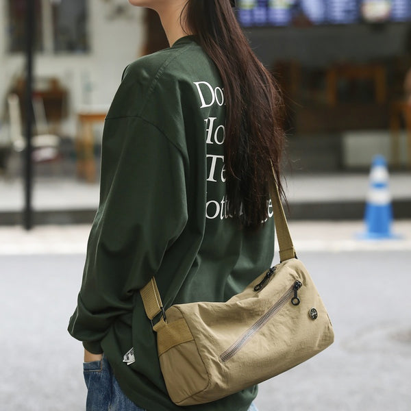 Lightweight Nylon Outer PU Inner Crossbody Shoulder Bag Handbag Khaki
