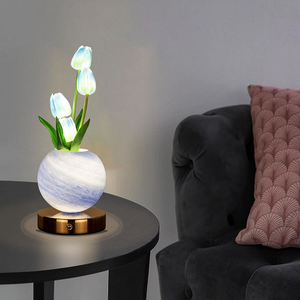 Tulip Crystal Sphere Ball LED Table Night Light Lamp 3 Colour Touch Control Blue