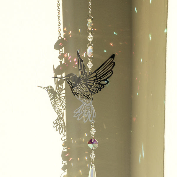 2 x Hummingbird Metal Suncatcher Crystal Accents Window Wall Indoor Hanging Ornament