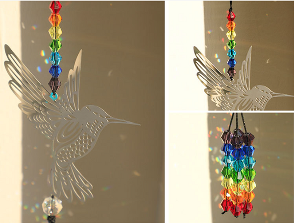 2 x Hummingbird Metal Suncatcher Crystal Accents Window Wall Indoor Hanging Ornament