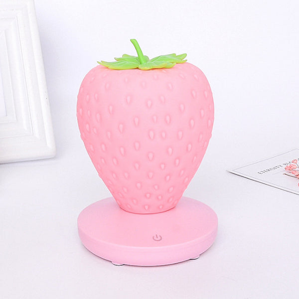Strawberry Silicone Nursery Bedside LED Night Light Touch Control USB Pink