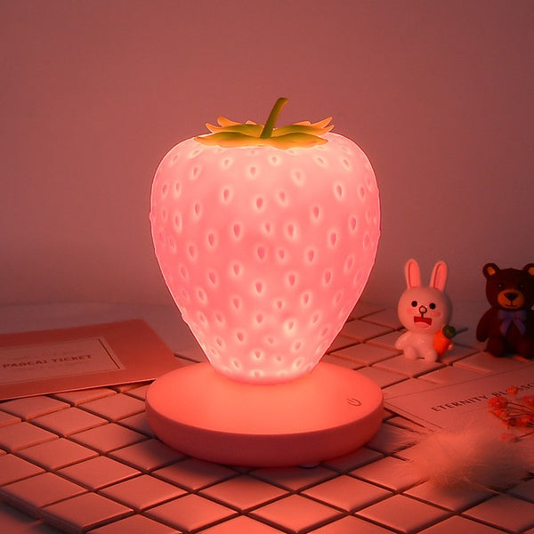Strawberry Silicone Nursery Bedside LED Night Light Touch Control USB Pink