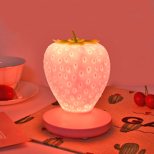 Strawberry Silicone Nursery Bedside LED Night Light Touch Control USB Pink