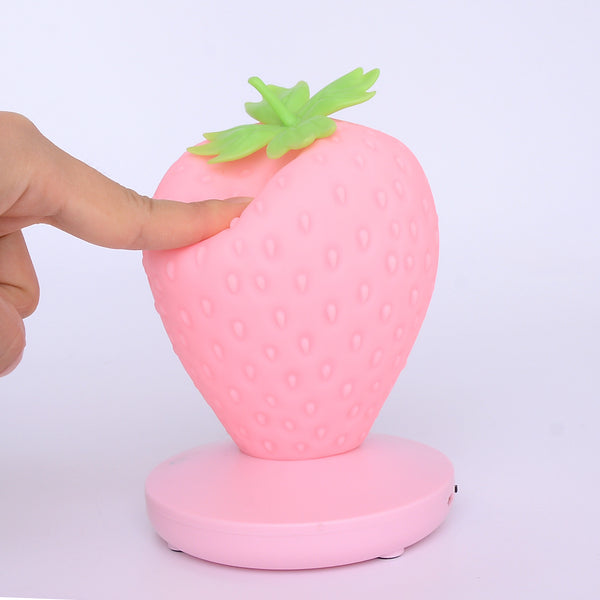 Strawberry Silicone Nursery Bedside LED Night Light Touch Control USB Pink