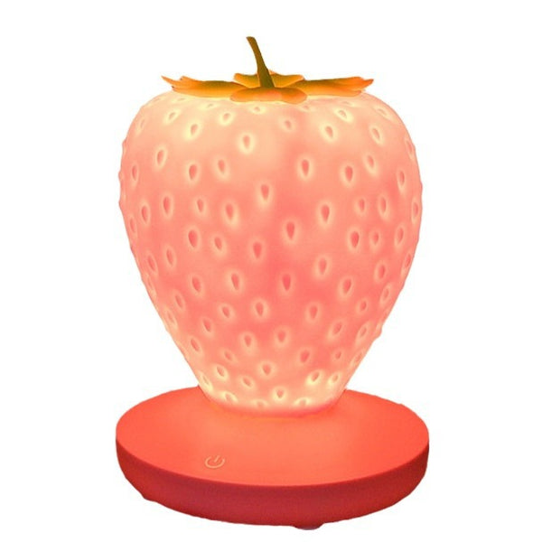 Strawberry Silicone Nursery Bedside LED Night Light Touch Control USB Pink