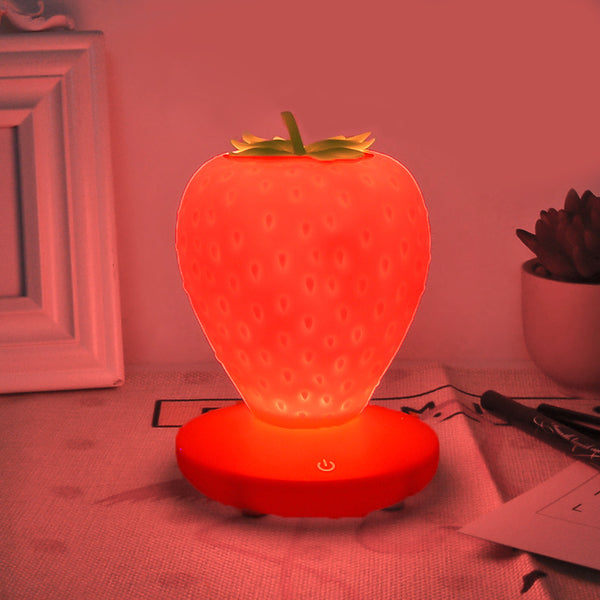 Strawberry Silicone Nursery Bedside LED Night Light Touch Control USB Red