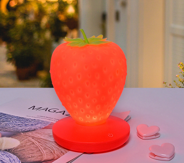 Strawberry Silicone Nursery Bedside LED Night Light Touch Control USB Red