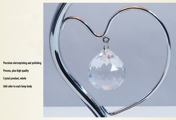 Rose Flower Bouquet Table Lamp Light Chrome Base Crystal Heart Accent Red