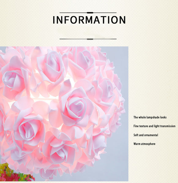 Rose Flower Bouquet Table Lamp Light Chrome Base Crystal Heart Accent Pink Green