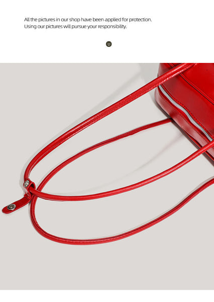 Faux PU Leather Baguette Underarm Shoulder Bag Handbag Bow Accent Red