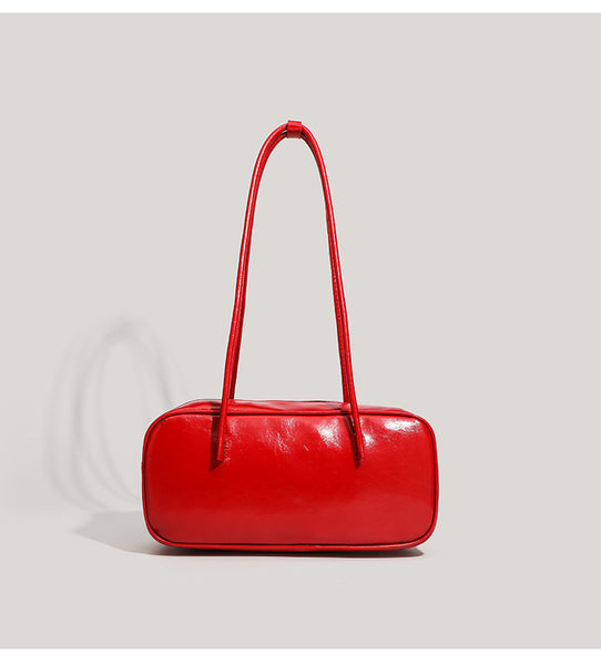 Faux PU Leather Baguette Underarm Shoulder Bag Handbag Bow Accent Coffee