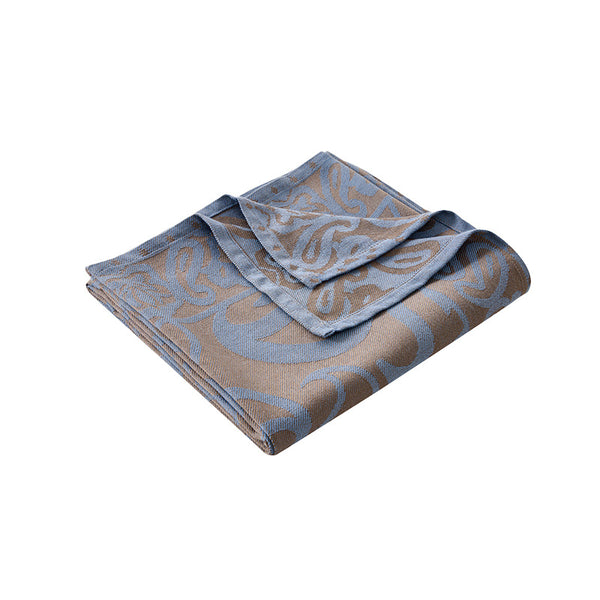 Swirl Scroll Jacquard Patterned Throw Blanket Rug 185 x 135cm Brown Blue