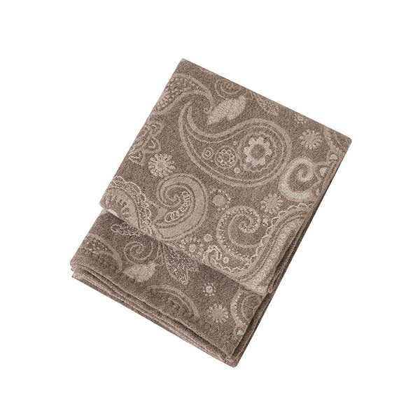 Wool Blend Paisley Jacquard Throw Blanket Rug 120 x 150cm Brown