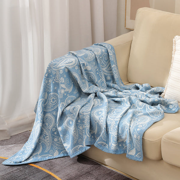 Wool Blend Paisley Jacquard Throw Blanket Rug 120 x 150cm Blue