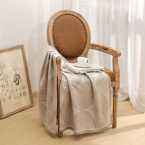 Wool Blend Circles Jacquard Throw Blanket Rug 120 x 150cm Khaki