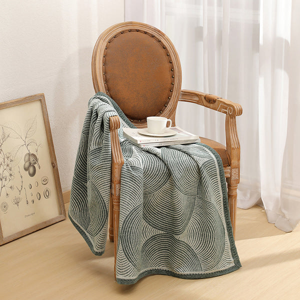 Wool Blend Circles Jacquard Throw Blanket Rug 120 x 150cm Green