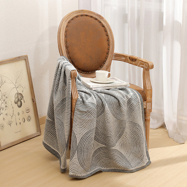 Wool Blend Circles Jacquard Throw Blanket Rug 120 x 150cm Grey