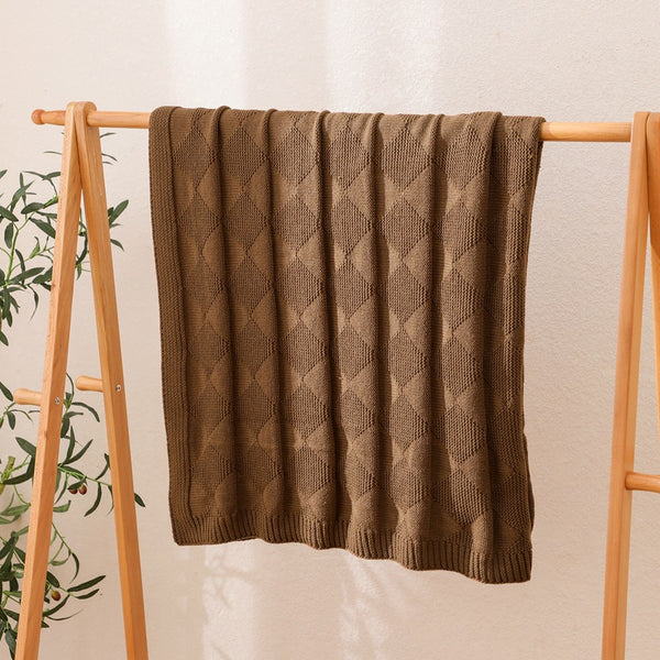 Diamond Waffle Acrylic Blanket Throw Rug 390g 80 x 100cm Brown