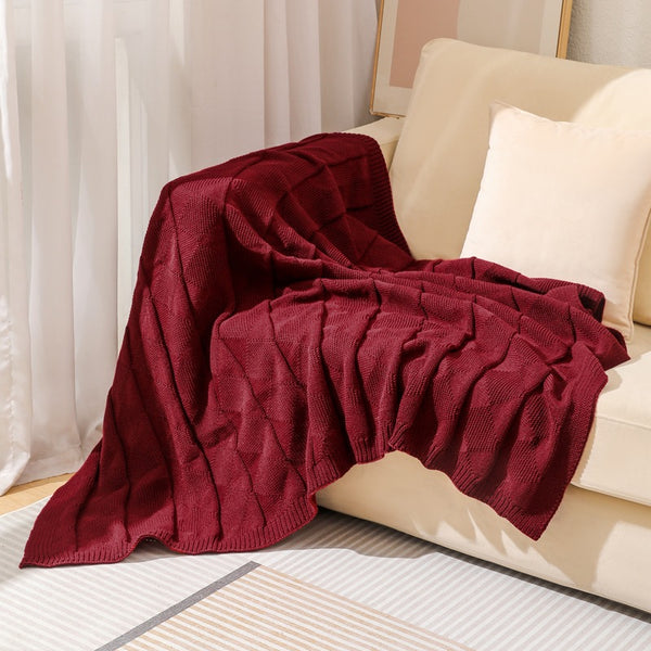 Diamond Waffle Acrylic Blanket Throw Rug 390g 80 x 100cm Burgundy