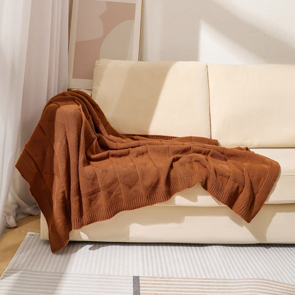 Diamond Waffle Acrylic Blanket Throw Rug 390g 80 x 100cm Caramel