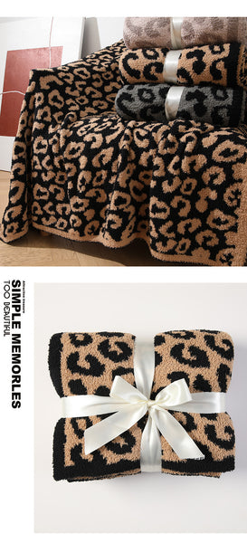 Luxurious Leopard Print Jacquard Knit Throw Blanket Rug 130 x 150cm Brown Black