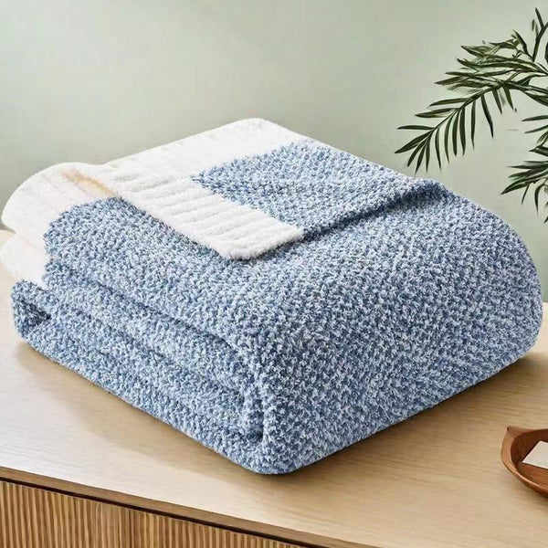 Textured Two Tone Chenille Throw Blanket Rug 960g 127 x 153cm Blue White