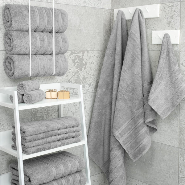 6 Piece Cotton Bath Hand Towel Facecloth Set Grey
