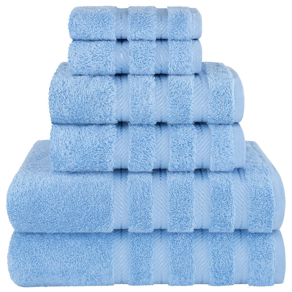 6 Piece Cotton Bath Hand Towel Facecloth Set Light Blue