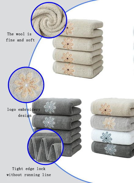 4 x Elegant Green Floral Embroidered Cotton Hand Towels White