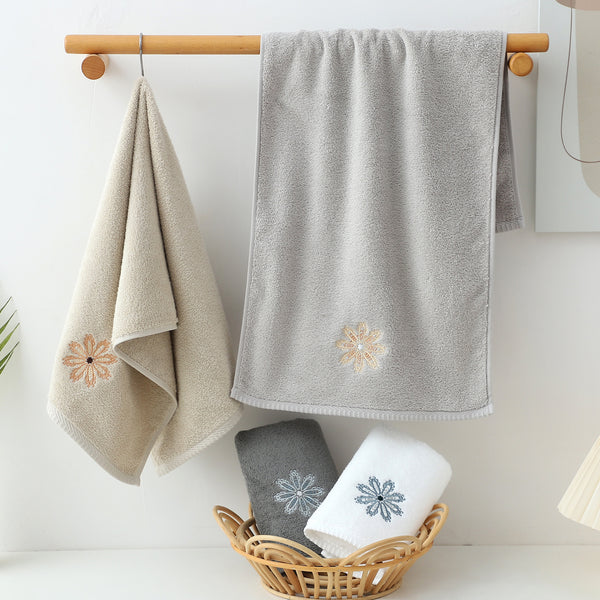 4 x Elegant Gold Floral Embroidered Cotton Hand Towels Grey