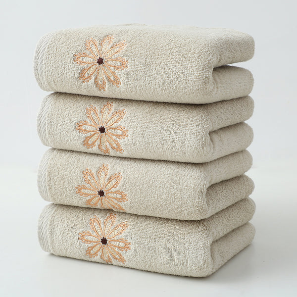 4 x Elegant Orange Floral Embroidered Cotton Hand Towels Beige