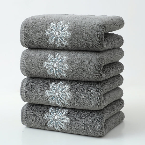 4 x Elegant Blue Floral Embroidered Cotton Hand Towels Grey