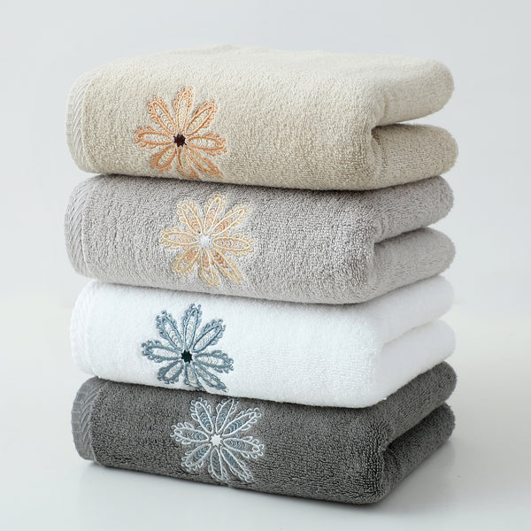 4 x Elegant Floral Embroidered Cotton Hand Towels Grey White Beige Mixed
