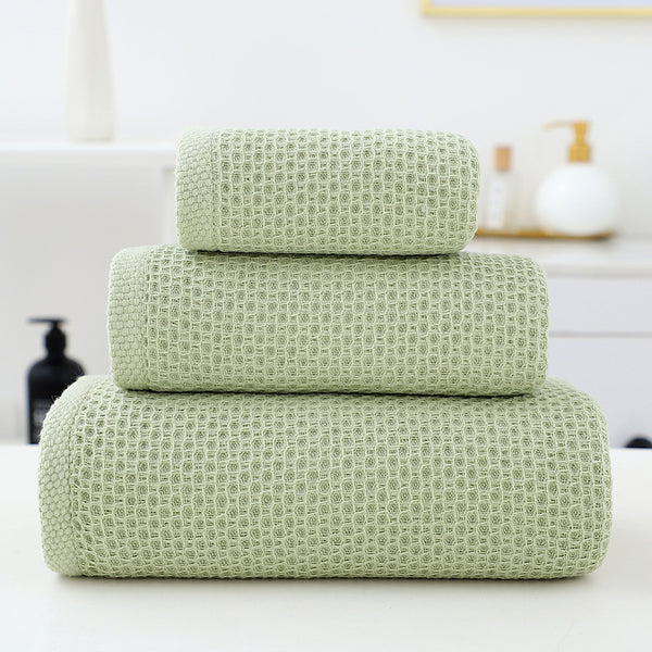 3 Piece Waffle Weave Cotton Bath Hand Towel Facecloth Washcloth Set Green
