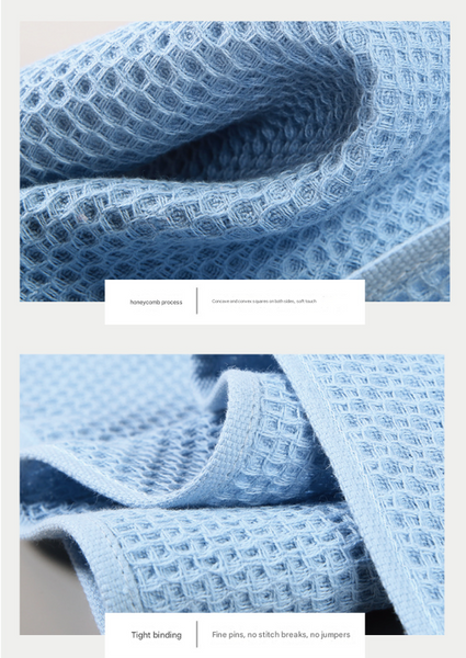 3 Piece Waffle Weave Cotton Bath Hand Towel Facecloth Washcloth Set Blue