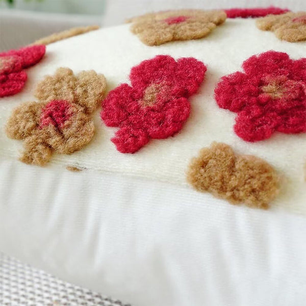 4 x 3D Flower Floral Plush Cushion Cover Square 45 x 45cm Red Brown