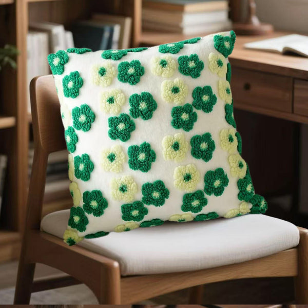 4 x 3D Flower Floral Plush Cushion Cover Square 45 x 45cm Green Yellow