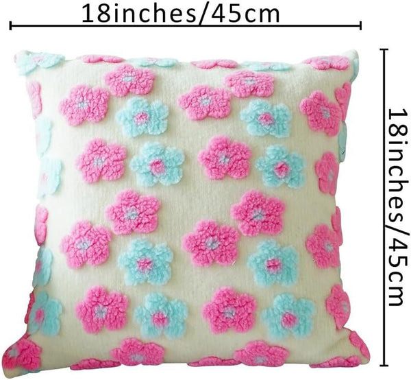 4 x 3D Flower Floral Plush Cushion Cover Square 45 x 45cm Green Yellow