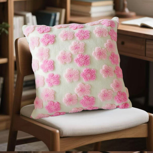 4 x 3D Flower Floral Plush Cushion Cover Square 45 x 45cm Pink