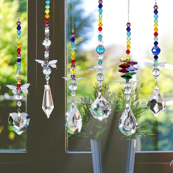 6 x Crystal Suncatcher Hanging Ornaments Butterfly Star Moon Prism Window Decor