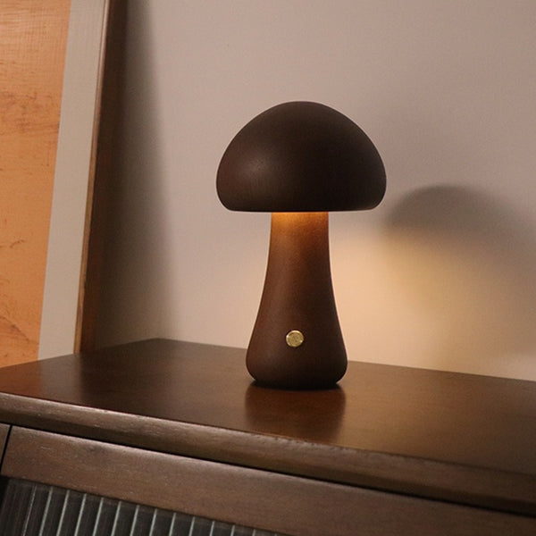 Mushroom Solid Wood LED Table Lamp Light Rechargeable Touch Control USB