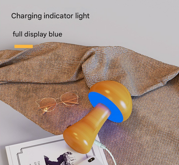 Mushroom Solid Wood LED Table Lamp Light Rechargeable Touch Control USB