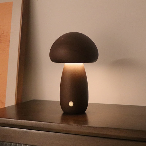 Mushroom Solid Wood LED Table Lamp Light Rechargeable Touch Control USB