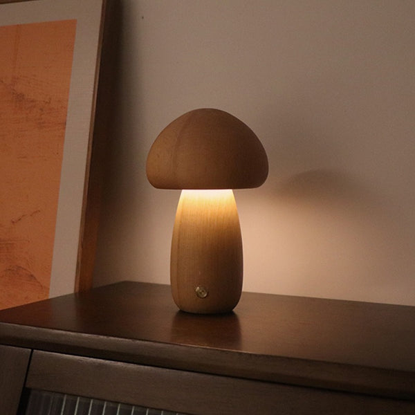 Mushroom Solid Wood LED Table Lamp Light Rechargeable Touch Control USB