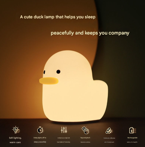 Duck Silicone Nursery Bedside LED Night Light Touch Control Rechargeable USB